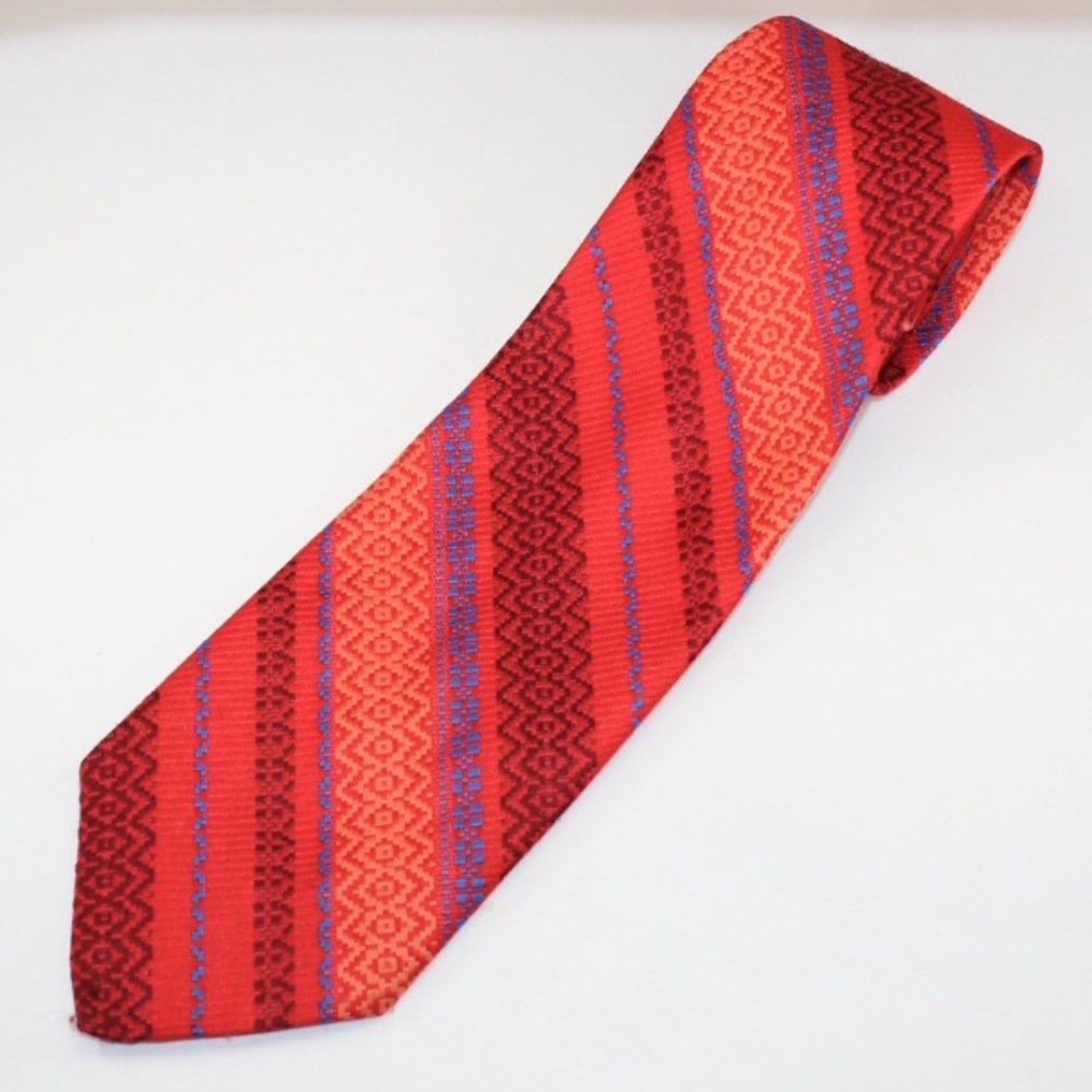 VTG 80s Wide Polyester Tie, Scarlet w Stripes